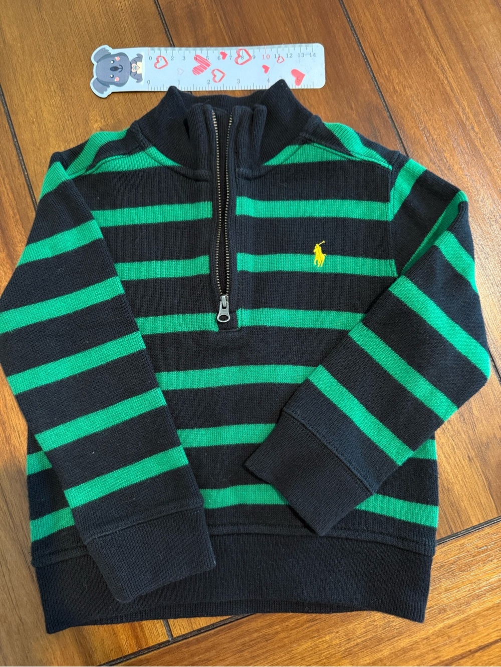 Polo by Ralph Lauren Black & Green Striped Half-Zip Sweater 100% cotton Size 3T